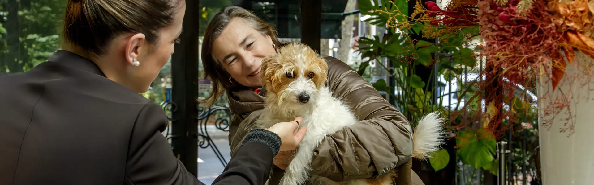 Ospite con il suo cane accolto alla reception del Fenix Hotel Roma