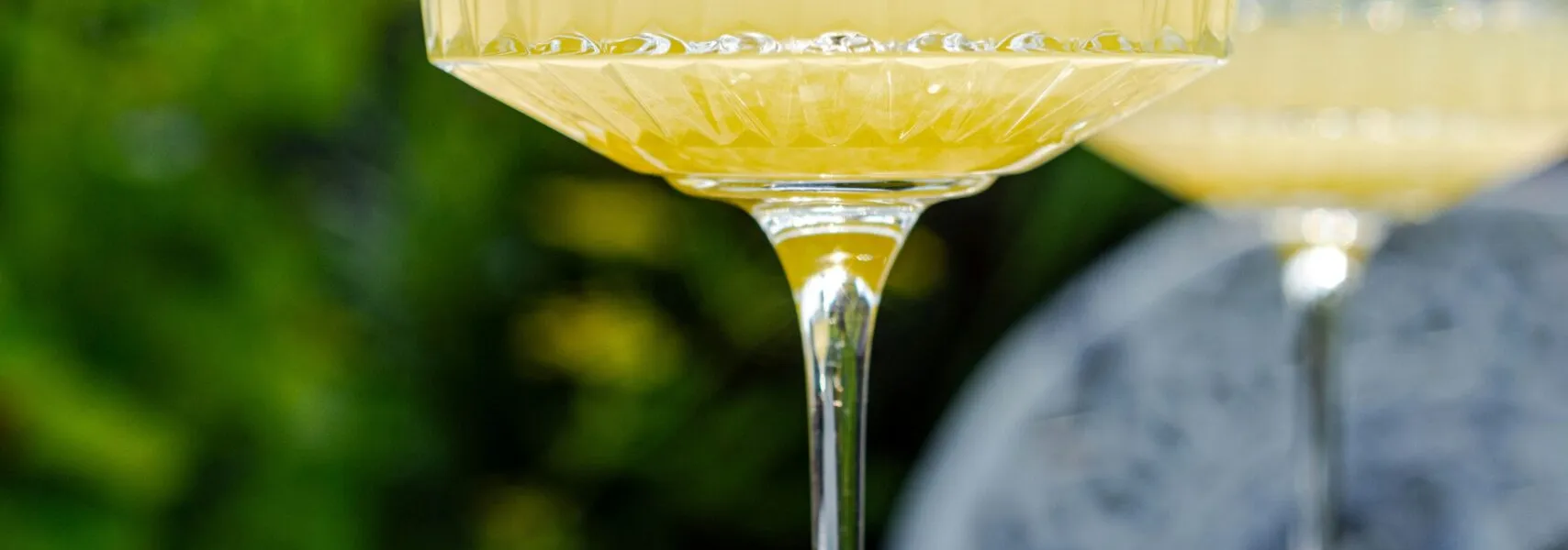 Calici di aperitivo su tavolo in giardino